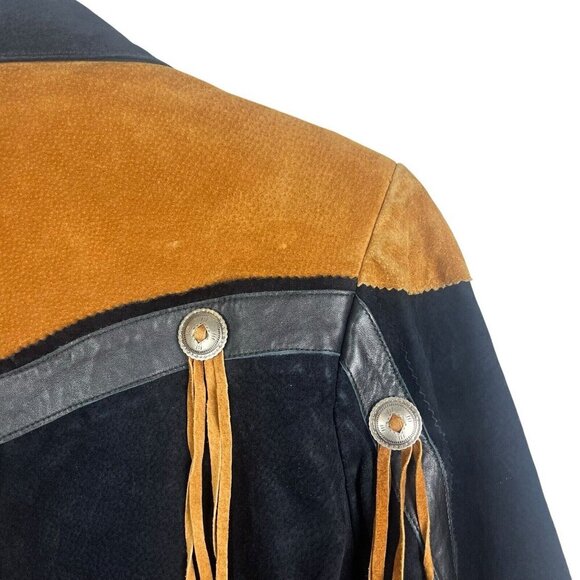 VTG Scully Jacket Womens Sz 10 Black Brown Fringe Suede Leather Jacket Western - Picture 14 of 16